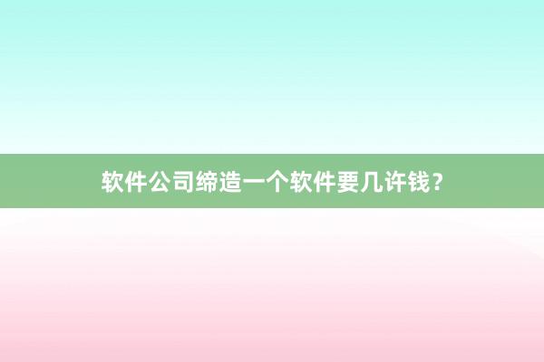 软件公司缔造一个软件要几许钱？
